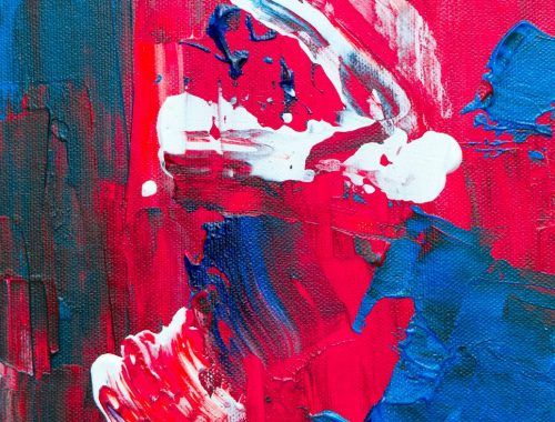 red white and blue abstract painting