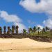 stone sculptures on a sandy island