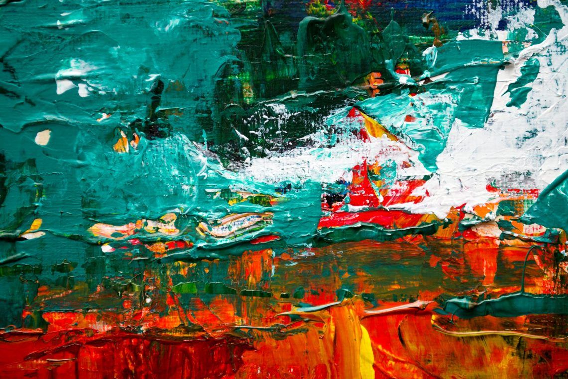 green and red abstract painting