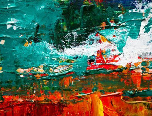 green and red abstract painting
