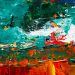 green and red abstract painting