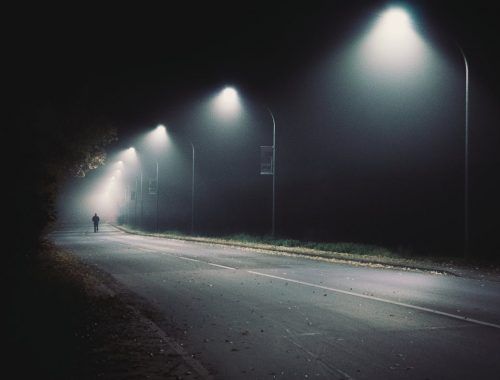 wide road with street lights