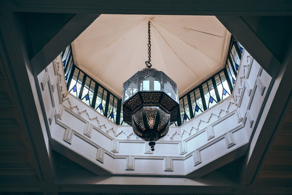 oriental chandelier in spacious modern palace