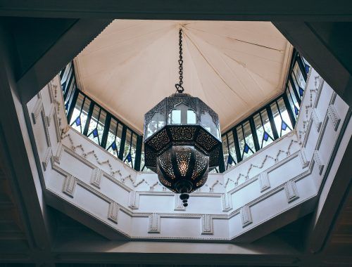 oriental chandelier in spacious modern palace